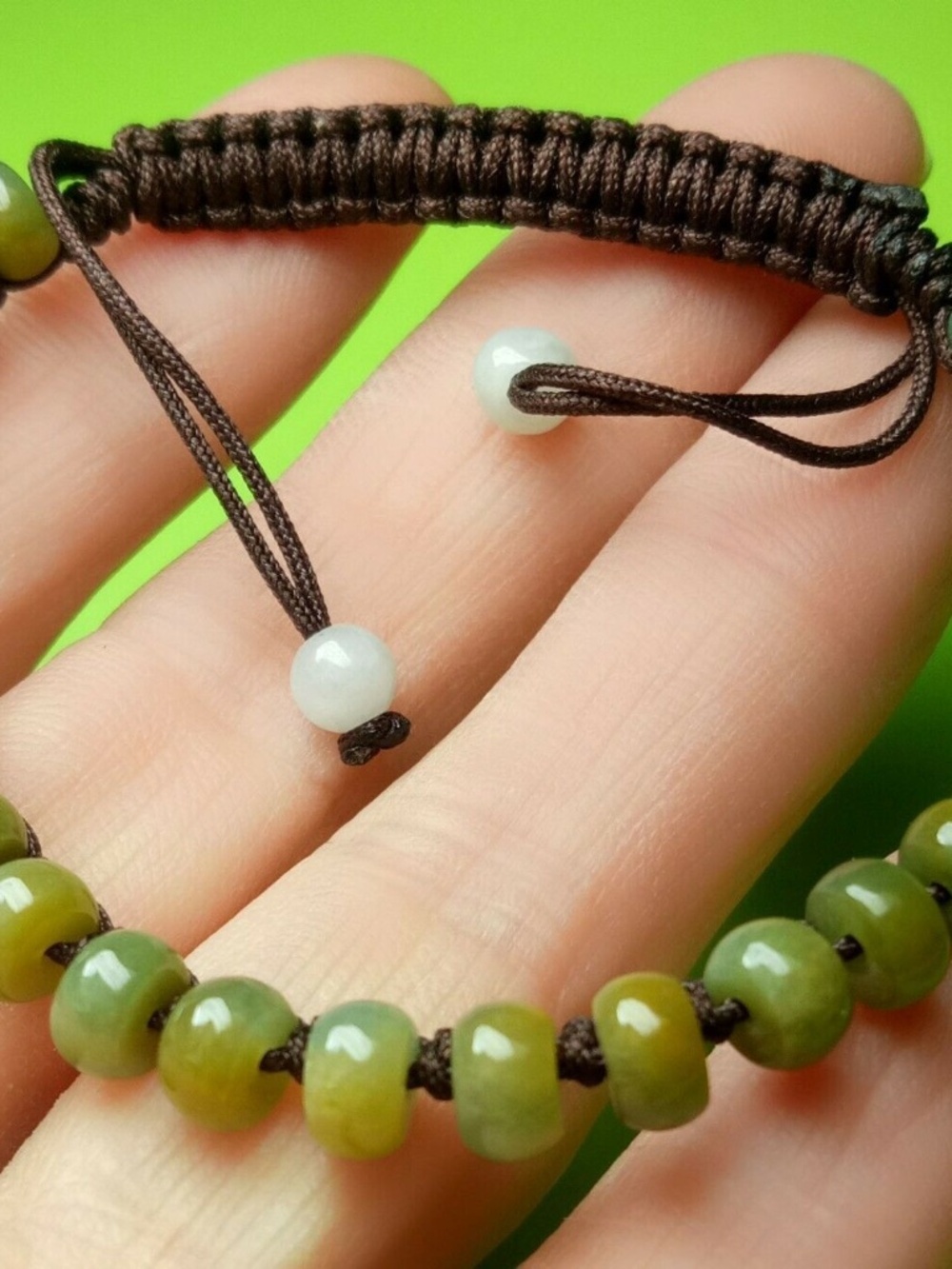 Certified Yellow Green Natural A Jade Jadeite Hand-Knitting Circle Bead Bracelet